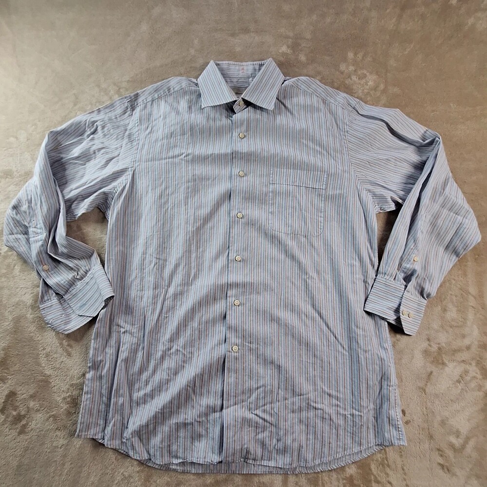 Tommy Bahama Dress Shirt Mens 16 32/33 Blue Stripe Regular Fit Cotton LS